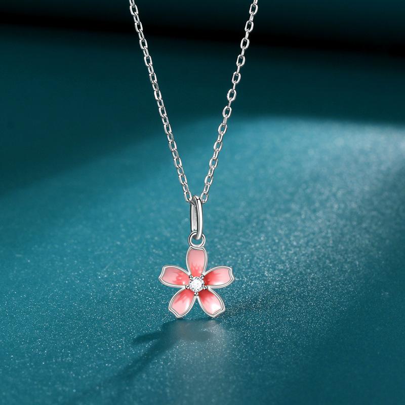 Enamel Color Cherry Blossom Necklace Female Plum Blossom Pendant Fashionable And Simple Birthday Gift Necklace For Girlfriend