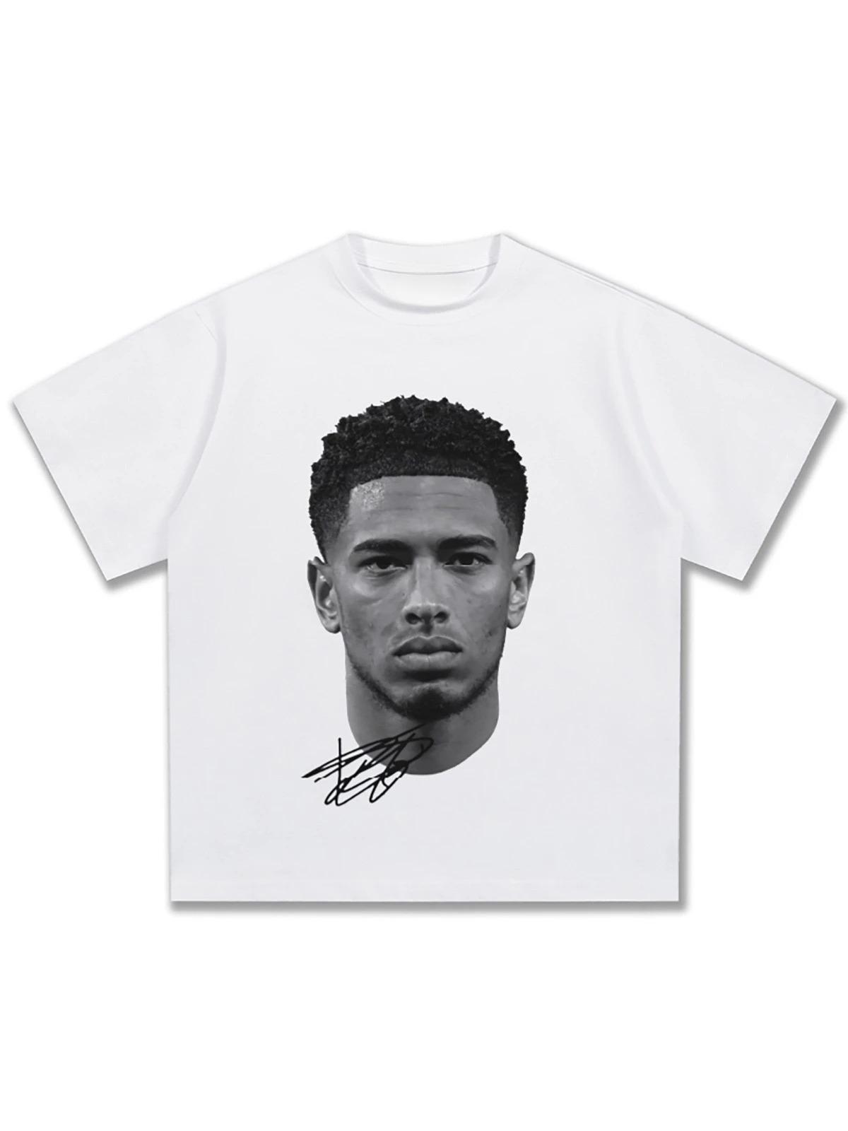 Футболка с автографом-портретом Джуда Беллингема, Унисекс, Уличная футболка со звездой футбола Реал Мадрид, 100% хлопок, Свободный повседневный топ 4XL