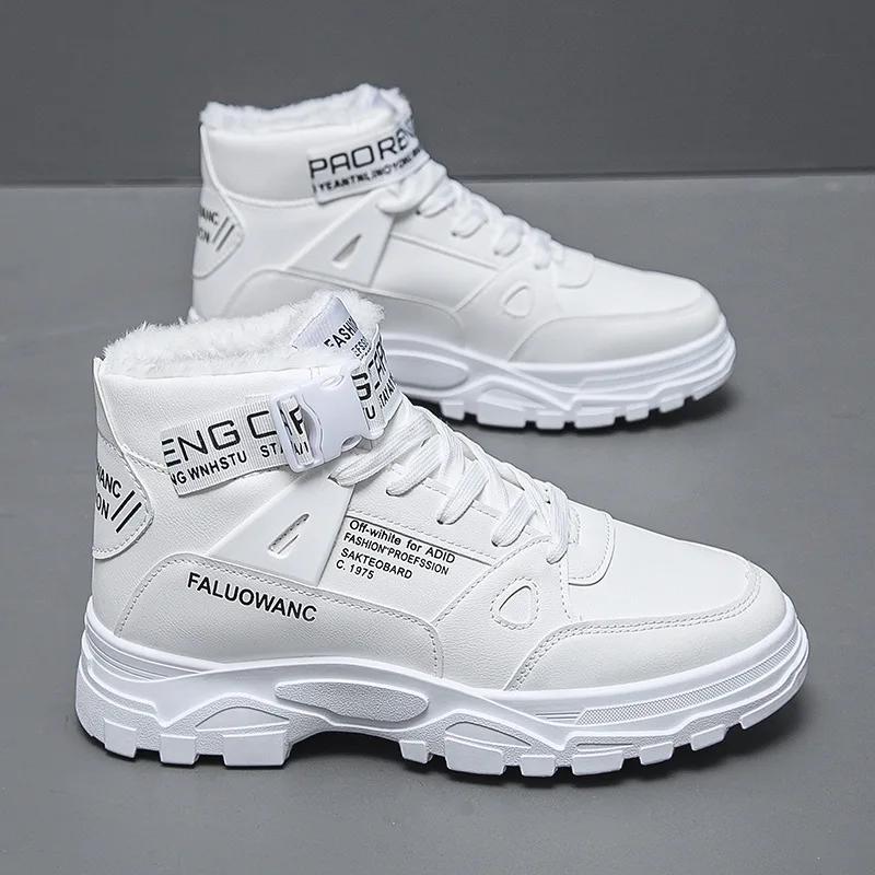 Høye Herrestøvler Mote Lær Herresneakers Komfort Plattform Motorsykkelstøvler Utendørs Sklisikre Herre Ankelstøvler Botas Hombre
