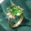 Luxurious Sparkling Square Green Color Inlaid Zircon Ring, Women's Retro Classic Holiday Accessory Jewelry
