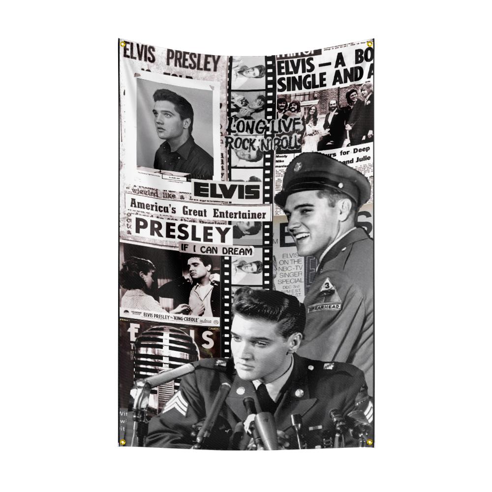 E-Elviss Flag Rock Music Band Banner HD Printing Tapestry Exhibition, Music Band Fans, Garage Decor