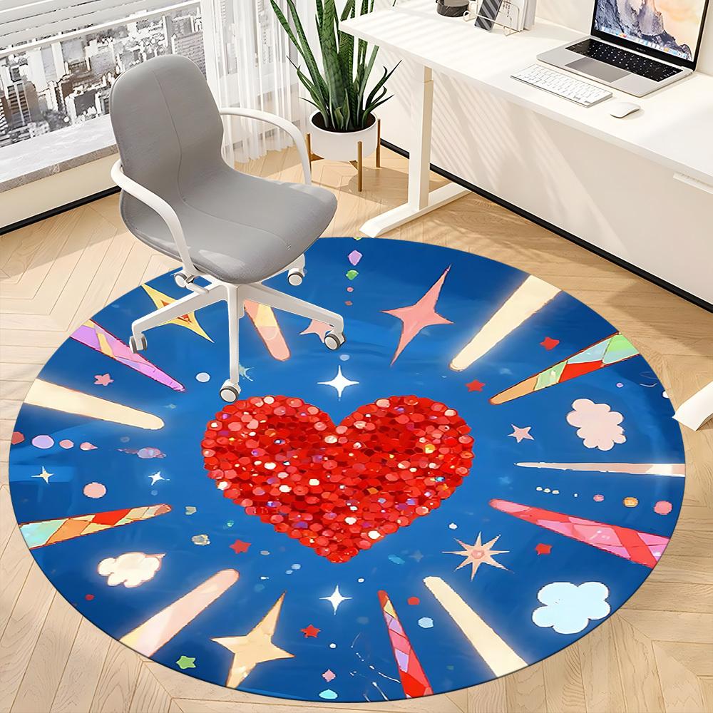 1 Stück Herz Sterne Büro Runder Teppich, Matte Geeignet Für Büro, Unter Bürostühlen Schlafzimmer Wohnzimmer Heimdekoration, Zimmer Deko