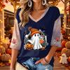 Women's Halloween Print V-Neck 3/4 Sleeve Casual Blouse Top
