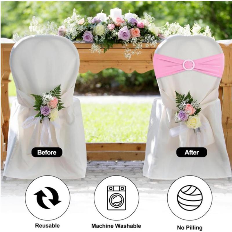 New 50-10PCS Elastic Chair Knot Wedding Decoration Buckle Sashes Back Cover Mariage Hotel Home Seat Elegant Modern Ribbon Decors
