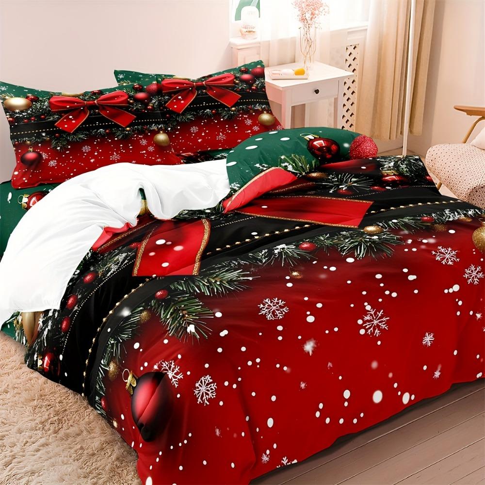 Christmas Beding Set Gren Red Bow Printed Cozy Soft Duvet Cover King Quen Twin Single Sized Dimensions New Year Christmas Gift Bedrom Decor