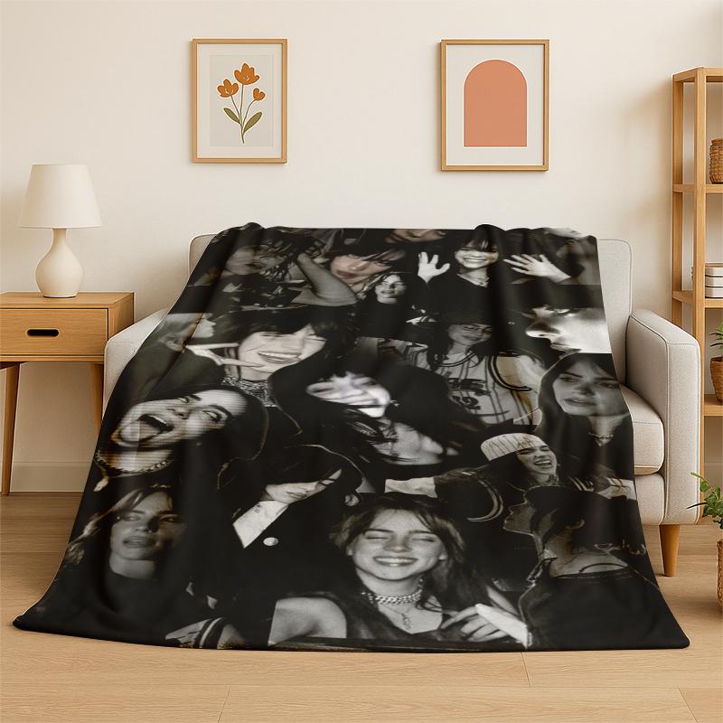

3D Billie Eilish Singer Star Flannel Blanket Soft Warm Throw Blanket for Bedroom Living Room Bed Travel Camping Picnic Gift 75x90cm
