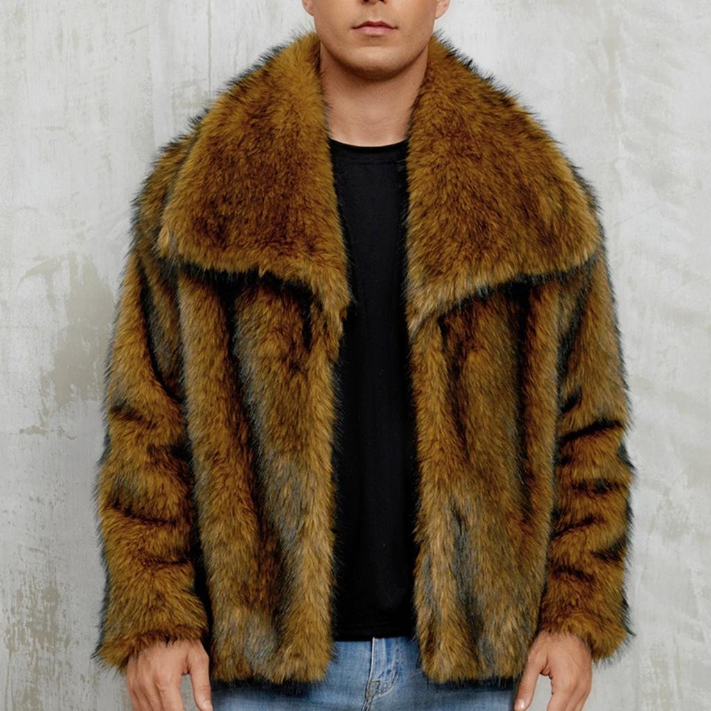 Cappotto in Eco-pelliccia Giacche Invernali da Uomo Antivento Peloso Lusso Collo a Revers Cappotti Giacca in Eco-pelliccia con Tasche Uomo Caldo Soffice Trench Giacche in Eco-pelliccia