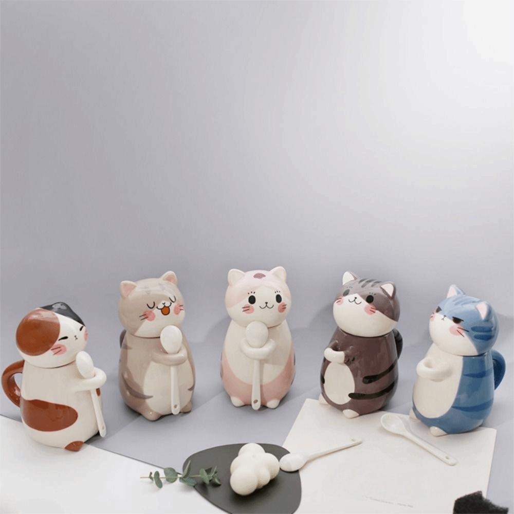 Capped Mug Cat Coffee Mug With Spoon Coffee Pots Cute Milk Tea Cups  Water
