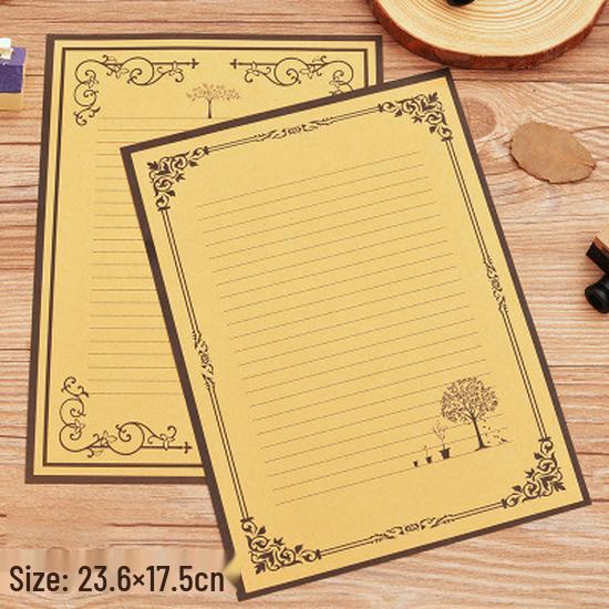 Retro sada papírnictví s dřevěným vzorem: Milostný dopis, Pohlednice, Pozvánka, Přání s úložným sáčkem a pečetním voskem