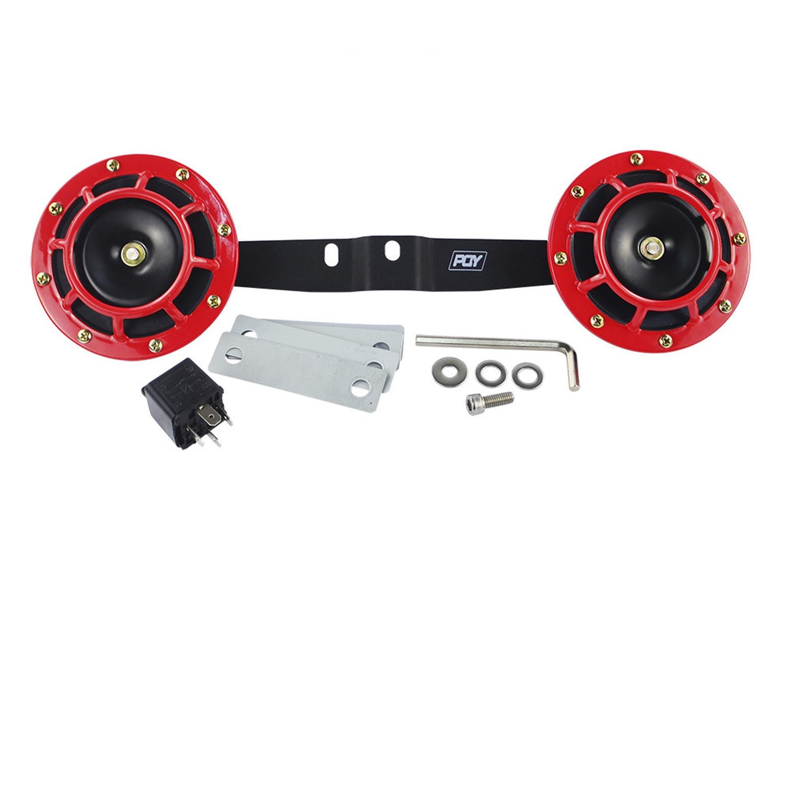 

- 2pcs 12v 115DB Super Loud Compact Electric Blast Tone Horn Kit with bracket For Motorcycle and Car LB31+DHB01 One Size