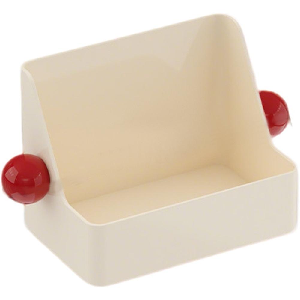 

Desktop Storage Box Cream Plastic Organizer With Red Ball Accents Slanted Front Design For Stationery Cosmetics And Small Items