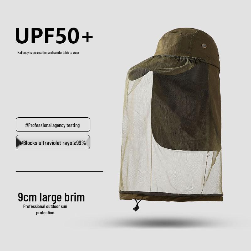 Men's Large Brim UV-Blocking Fishing Hat with Insect-Proof Net