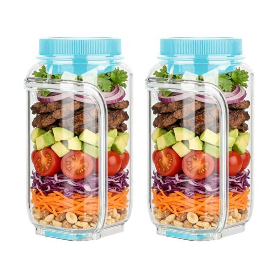 1/2Pcs Salad Storage Jar Food Grade Leakproof Clear Plastic Reusable Salad Jar Food Grade Salad Storage Container