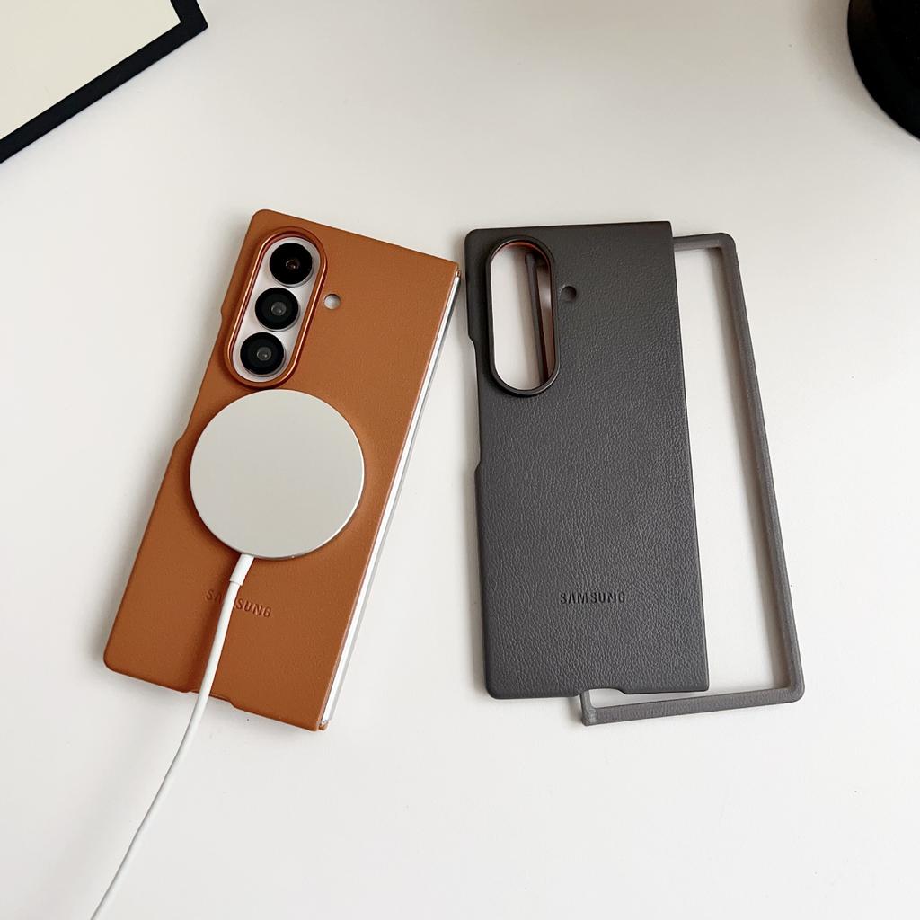 Suitable for Samsung Zfold7 Magnetic Leather Mobile Phone Case Galaxy Zfold7 Plain Leather Folding Anti Fall Protection Case