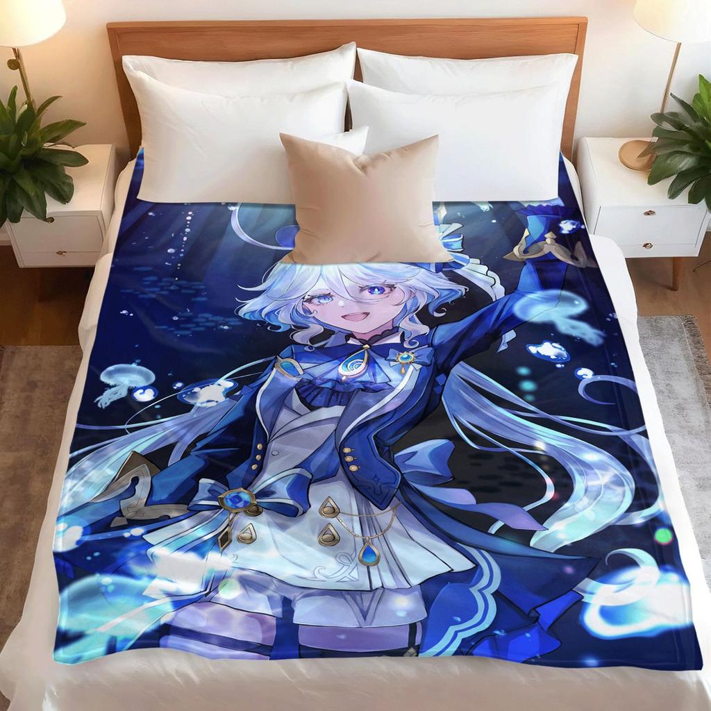 Game Genshin Impact Furina Flannel Blanket Warmth Soft Air Conditioning Otaku Blanket Multifunctional Decorative Blankets