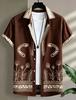 Men's Ethnic Tribal Printed Short Sleeved Shirt, Suitable For Summer Wear, Casual Activities, And Versatile Bohemian Style
