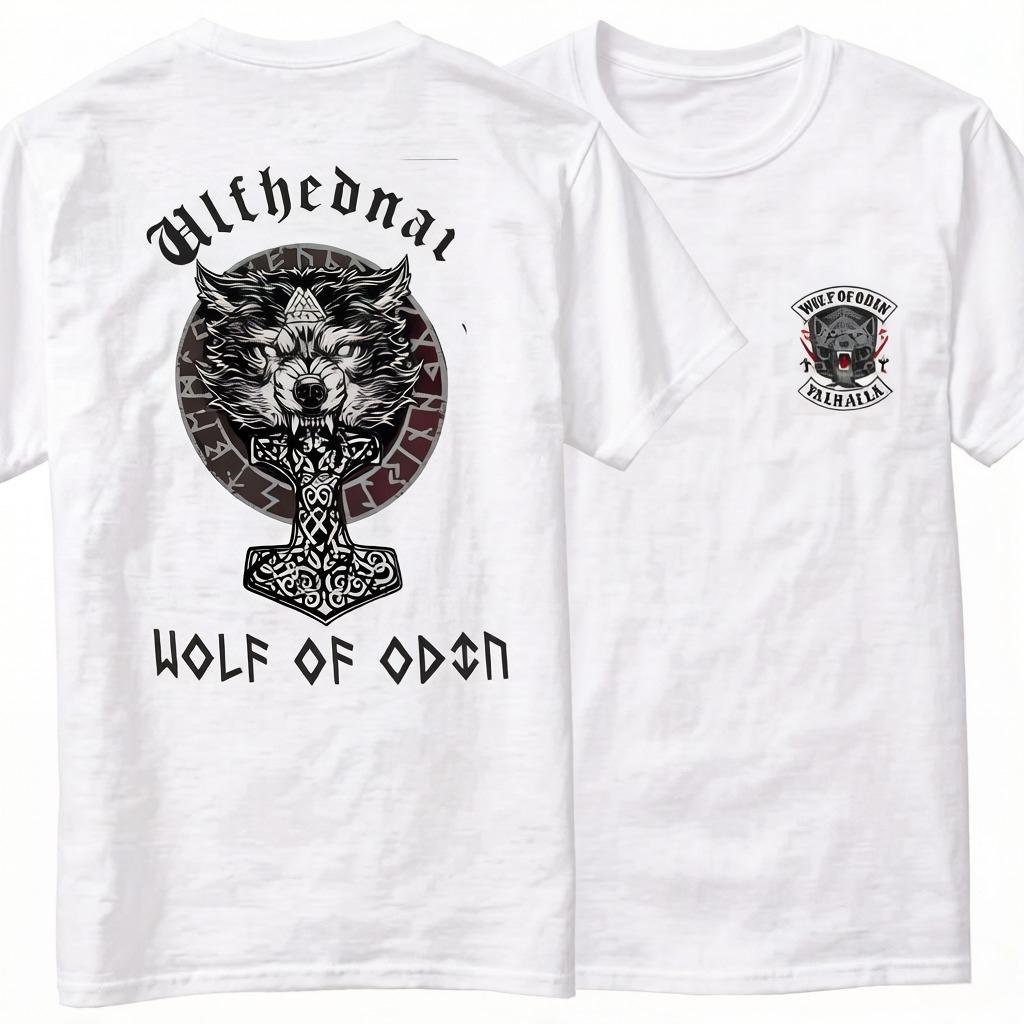 Norse Myth Thor Hammer Mjolnir Rune Wolf of Odin Valhalla TShirt 100 Cotton ONeck Short Sleeve Casual Unisexs Tshirt Size L