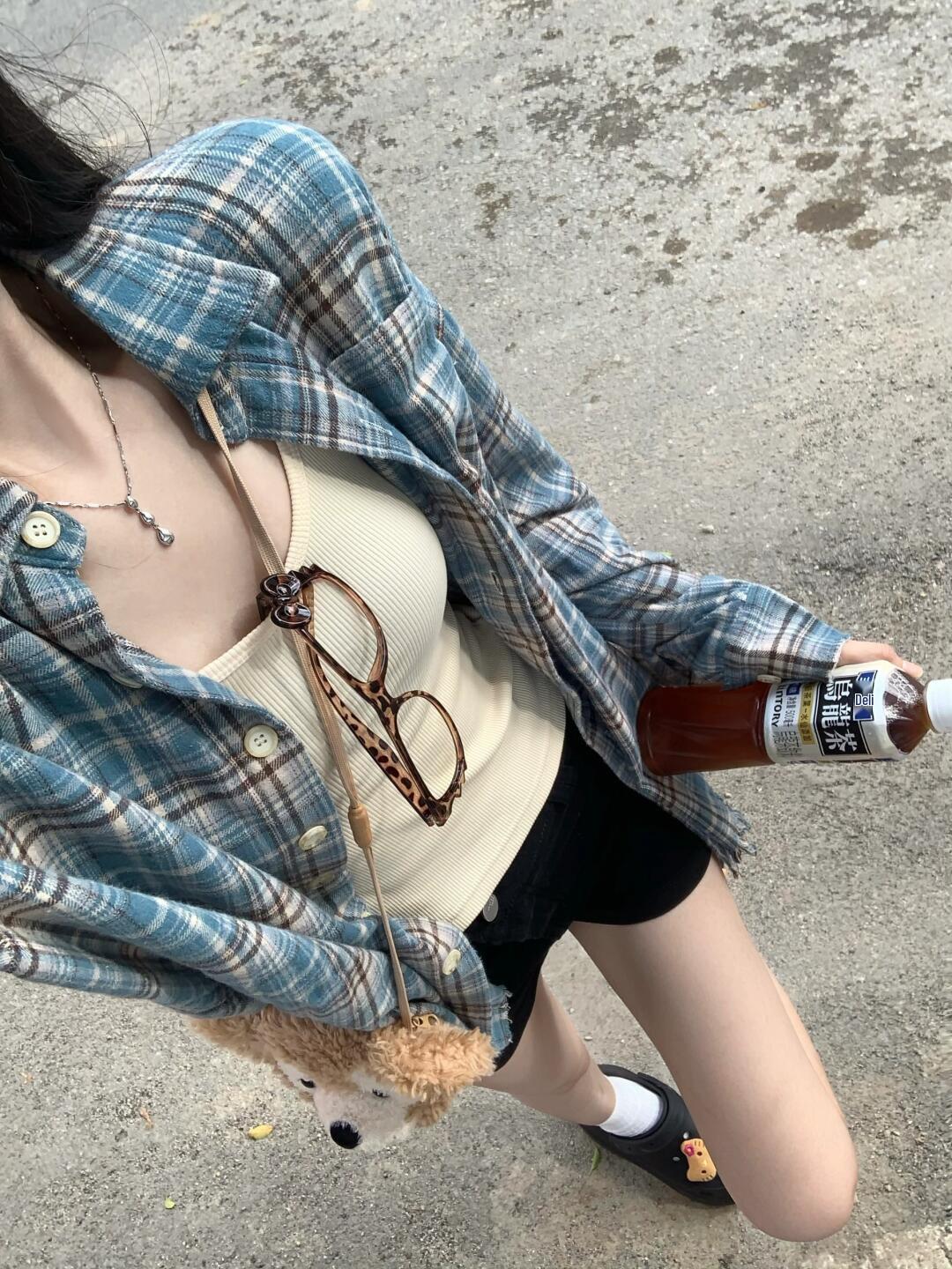 

Retro Plaid Long Sleeve Loose Shirt - Preppy Style for Spring & Autumn S (Suggested 75-95 lbs)