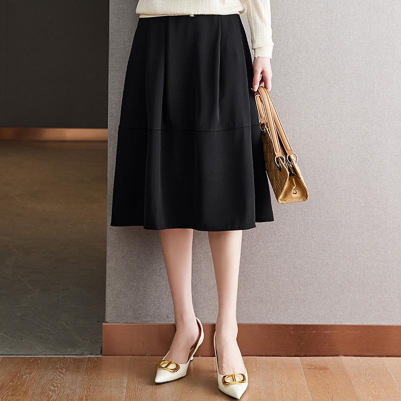 

Юбка средней длины и длинная женская одежда лето новая с высокой талией тонкая А-силуэта XXL чёрный