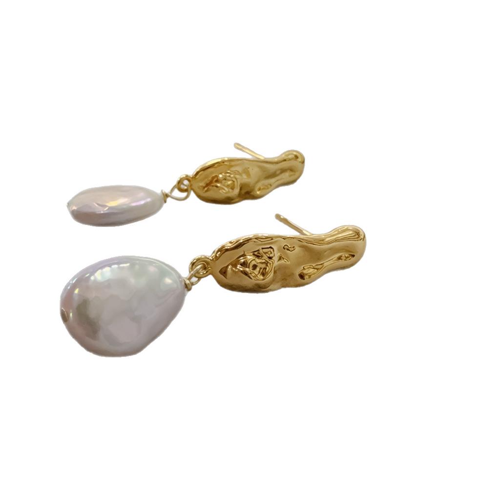 Irregular Water Droplets, Natural Baroque Special-shaped Pearl Stud Earrings, Exquisite Temperament, Versatile French Retro Earrings for Women