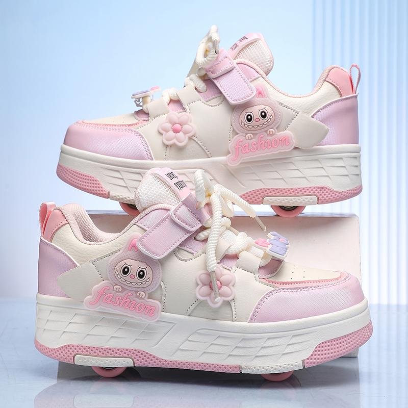 

Kid s Four-wheel Roller Skating Shoes Walking Shoes Girl s Sports Shoes Roller Skate Sneakers for Boys 29 розовый