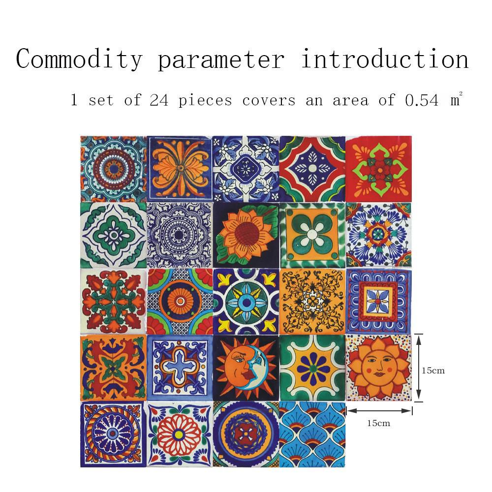 ET165 Antique Flower Mosaic Tile Decal - Retro Waterproof Removable Wall Sticker