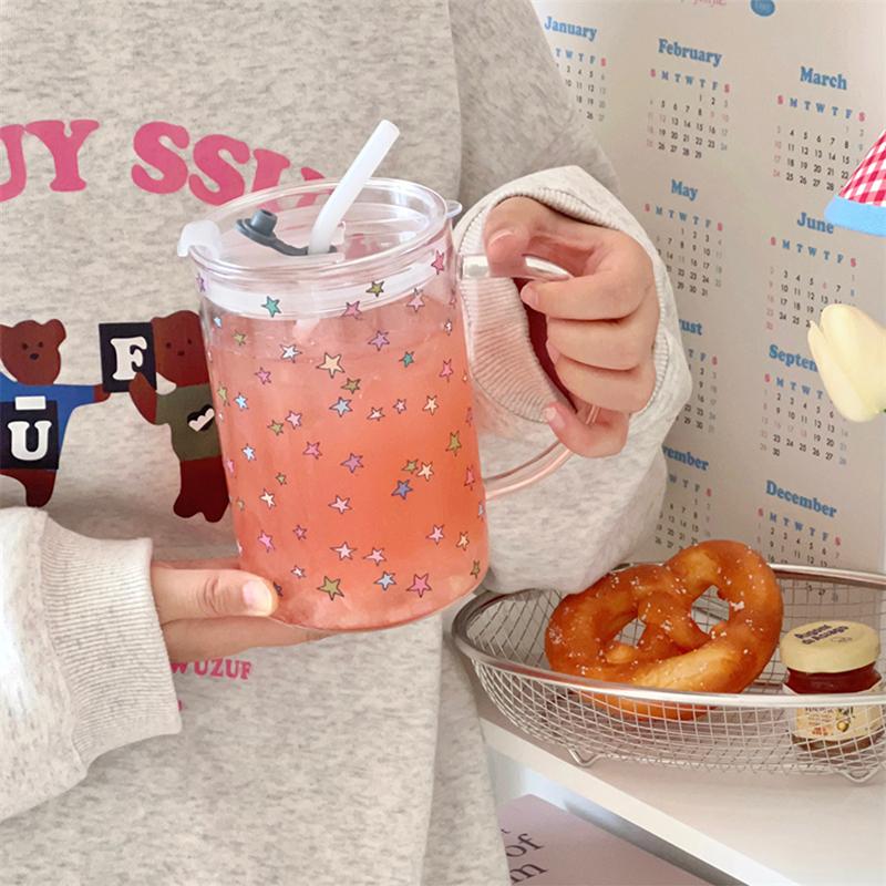 1000ml Large Glass Cup Tumbler With Lid Straw For Ice Coffee Tea Juice Beer Cute Glass Mug Water Bottle Aesthetic Drink Bottle