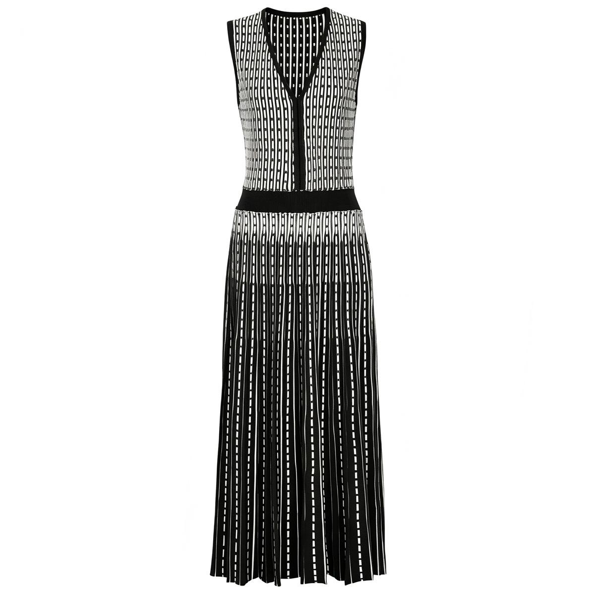 Spot high-end summer new fashion knitted V-neck slim and thin sleeveless long pattern dress women 26135 S