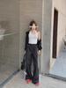 Women's Black Wide-Leg Sports Pants with Bow Design - Early Spring Casual, Loose Fit