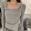 VAYLA Long Sleeve T-shirts Women Fungus Line Irregular Hem Knitted Slender Autumn Bottoming Tees Chic Fashion Sexy Solid Ulzzang New
