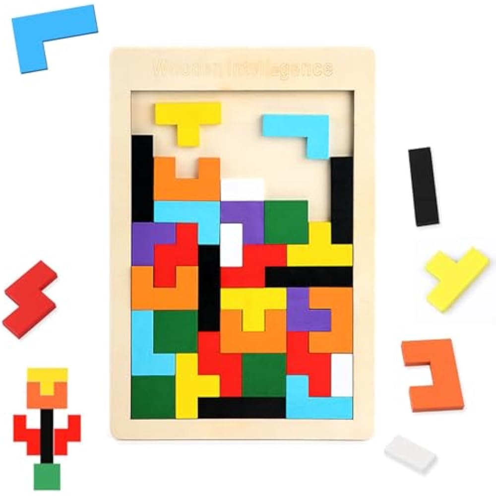 DEVENTORZ wooden tetris puzzle jigsaw puzzle educational tool wooden puzzle educational developme...