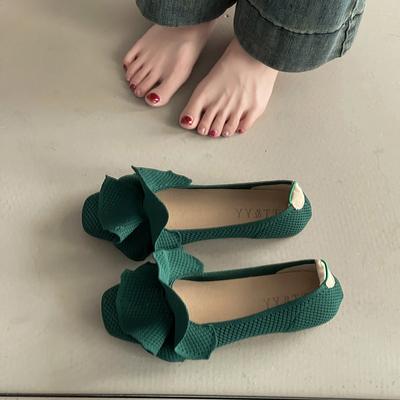 Soft Sole Comfortable Knitted Ruffle Edge Women's Shoes Summer New Elegant Flat Sole Single Shoes Grandma Shoes