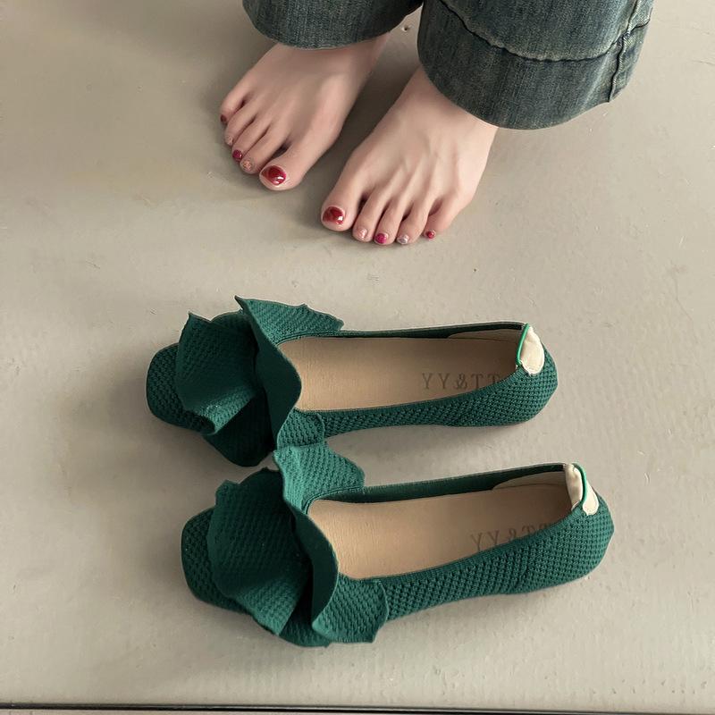 Soft sole comfortable knitted ruffle edge women's shoes summer new elegant flat sole single shoes grandma shoes