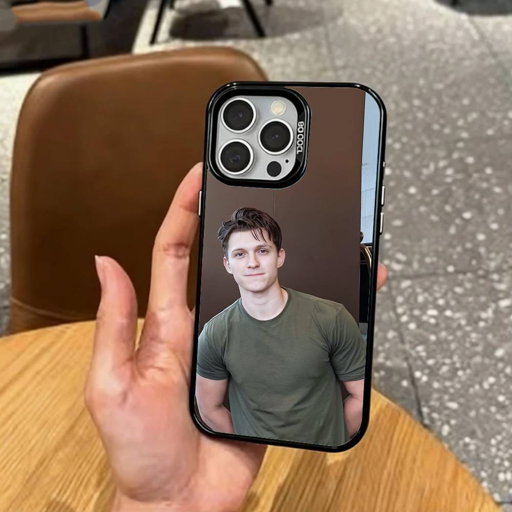 Handsome British Actor Tom Holland   Phone Case For iPhone17,16,15,14,13,12,11 Plus,Pro Max Colored Silver Plated Inside Cover