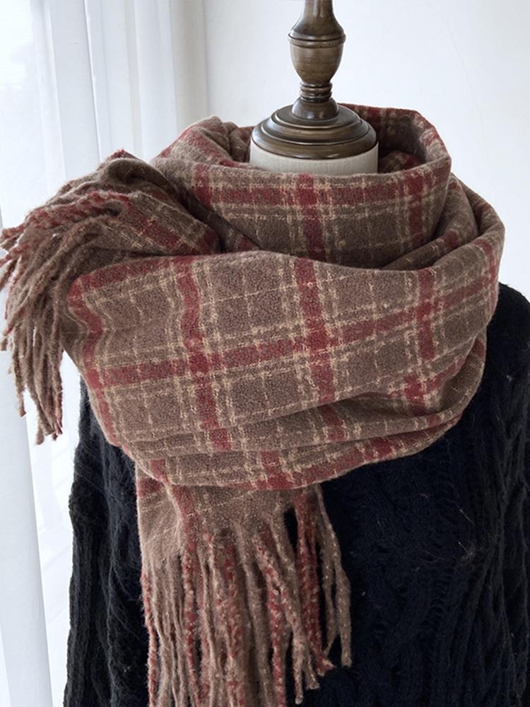 Women Winter Knitted Scarf Headscarf Ladies Men Casual Vintage Plaid Tassel Scarve Mujer Male Foulard Long Wrap Shawl Unisex New