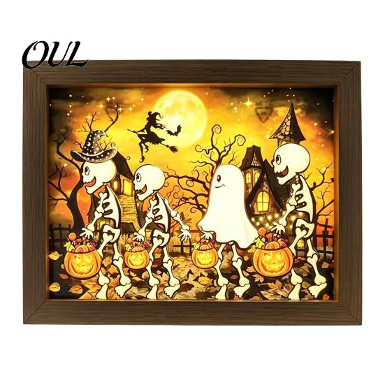 Indoor Festive Atmosphere Decor Ghost Photo Frame Lamp, Halloween Lighted Shadow Box, Haunted House Theme Gothic Skeleton Table Centerpiece
