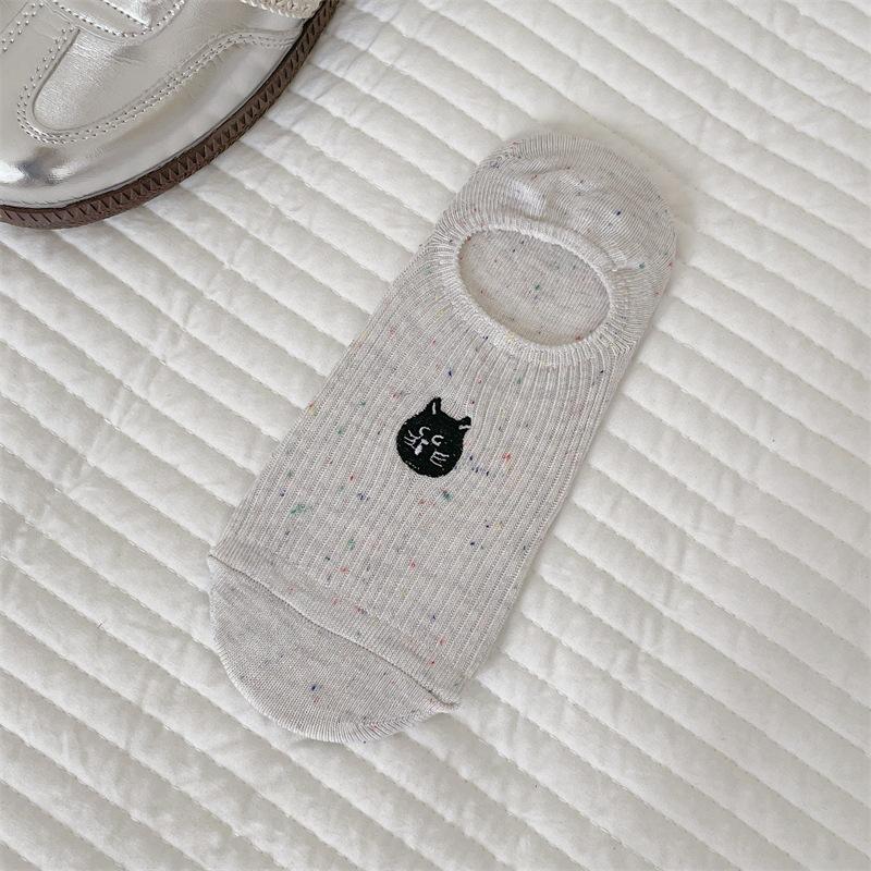 Cartoon Cute Cat-embroidered Boat Socks for Women, Summer Thin, Anti-slip, Non-dropping and Invisible Cotton Socks, Shallow Socks