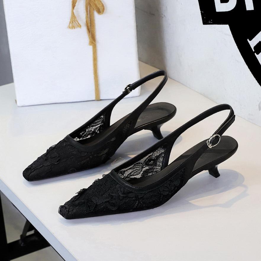 Fashion BIGTREE Luxury High Heels Women Sandals Mesh Embroider Elegant Pointed Ladies Slingback Party Wedding Bridal Dress Shoes Woman