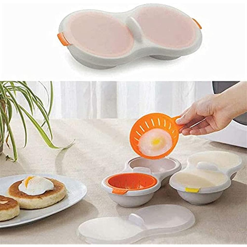 One Set Of Microwave Eggs Poacher Microwave Double Egg Boiler 2 Cups Design Cookware Kitchen Tools 2