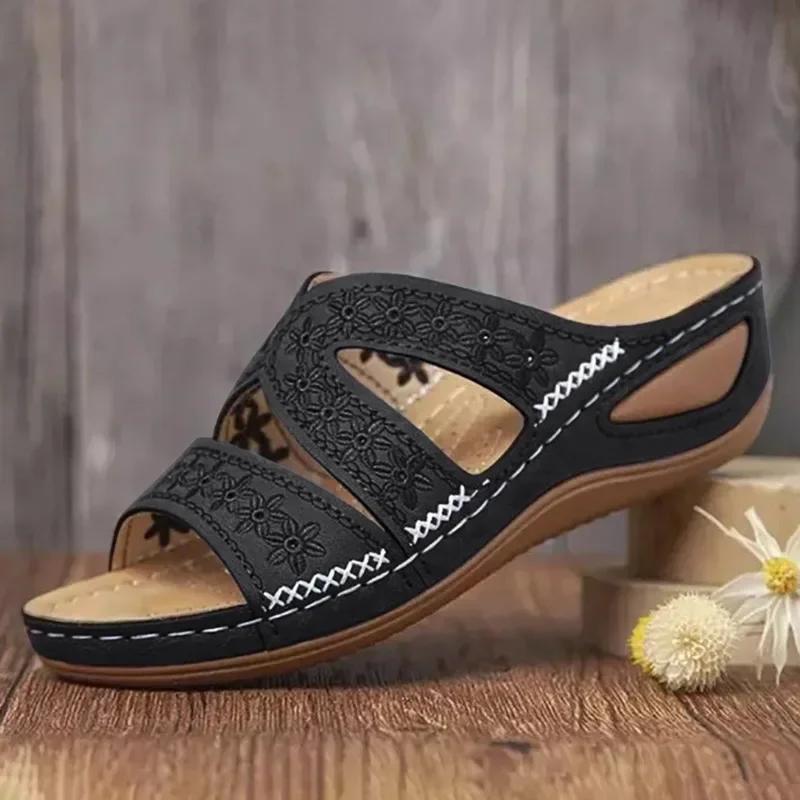Fashion 2025 Summer Women Wedge Sandals Premium Orthopedic Open Toe Sandals Vintage Anti-slip Leather Casual Female Platform Retro Shoes