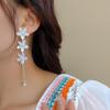 Pinkdudu New Tassel White Flower Dangle Earrings Korean style Resin Beads Long Drop Earring PD1886