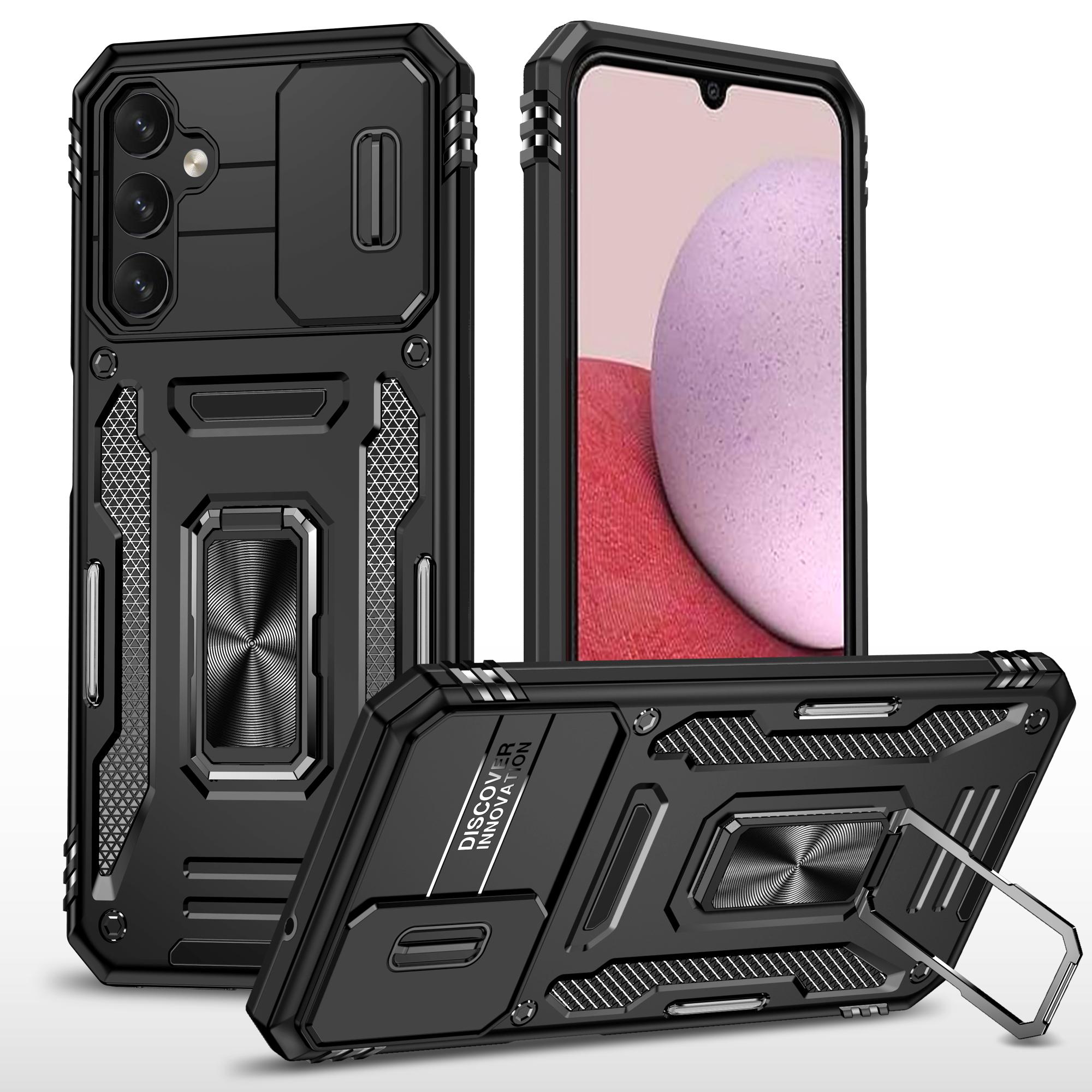 

For Samsung Galaxy A14 4G/5G Armor Series Anti-drop Phone Case PC+TPU Mobile Phone Back Cover Kickstand Black