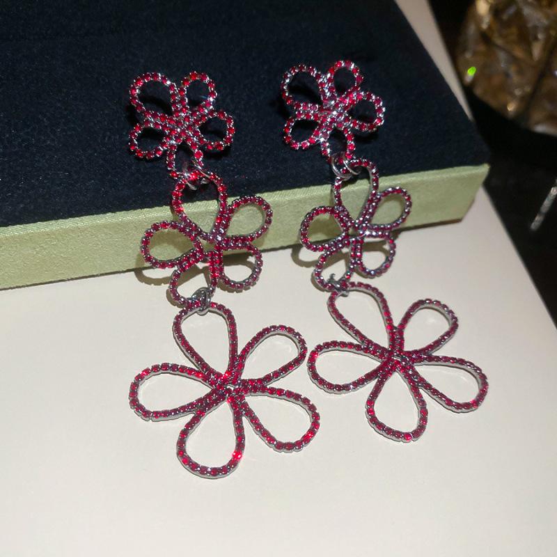Diamond hollow flower fringed earrings light luxury earrings personalized earrings women