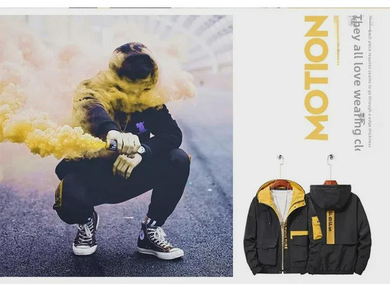 Męska duża kurtka wiatrówka z kapturem i wieloma kieszeniami - lekki płaszcz na wiosnę/jesień