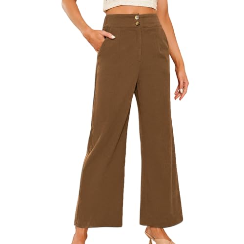 Ladies Fashionable Color Straight Leg Pants With High Waist Drawstring Pockets And Elastic Waist Casual Pants L