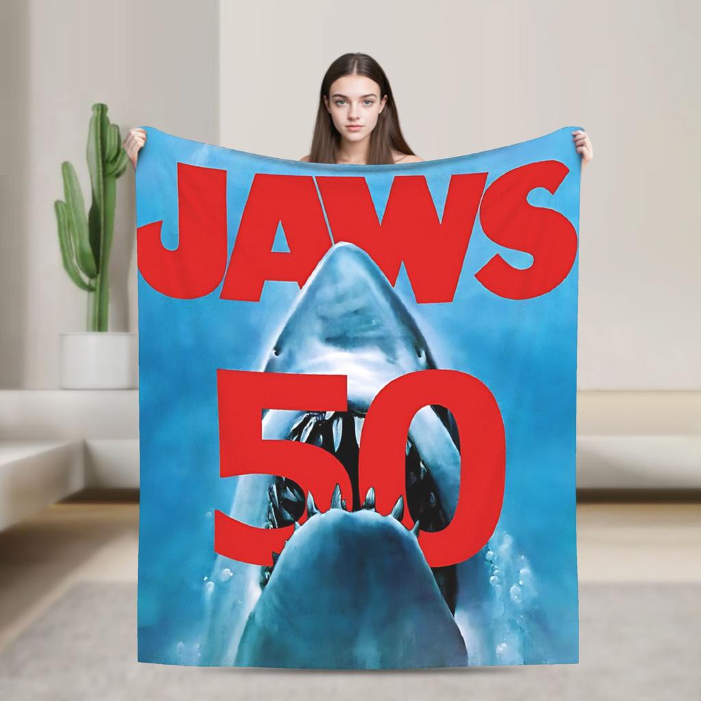 Jaws Shark Wool Blankets 80s Movie Awesome Throw Blanket for Sofa Bedding Lounge 150*125cm Bedspreads