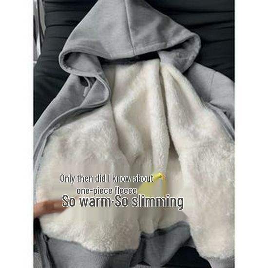 Women's Lambswool Hooded Sweatshirt - Winter 2025 Style, Plus Velvet, Thickened, Loose Cardigan, Trendy and Warm Outerwear for Students.