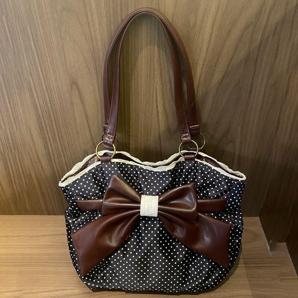 Trendy Vintage Women's Bow Handbag Aesthetic Dot Y2k Lady Shoulder Bags Casual Chic All Match Ins Underarm Bag Streetwear