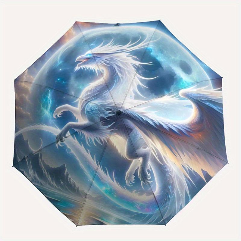 1pc Mythical Dragon Soaring Above Celestial Waters Automatic Opening/Closing Umbrella with Portable Tri-Fold Design, 8-Bone Iron Frame - Outdoor