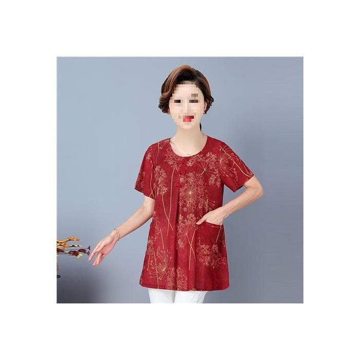 

Plus Size Summer Embroidered Short-Sleeve T-Shirt for Middle-Aged and Elderly Women 2XL червоний